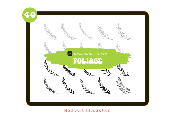 Download 40 Leaves Badge Procreate Stamps - Leaves Collection