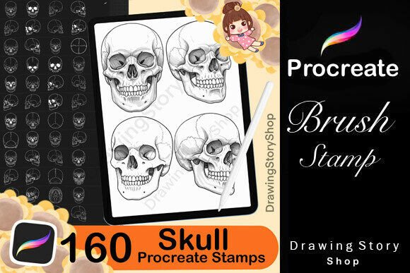 Download 160 Procreate Skull Stamp Brushes - Procreate skull Collection